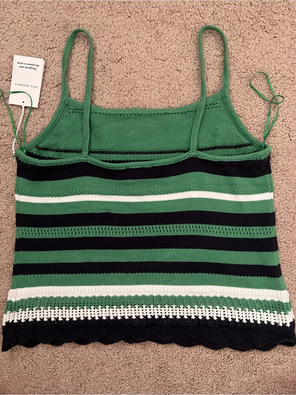 Striped Knit Cami Tank Top - Green & Black